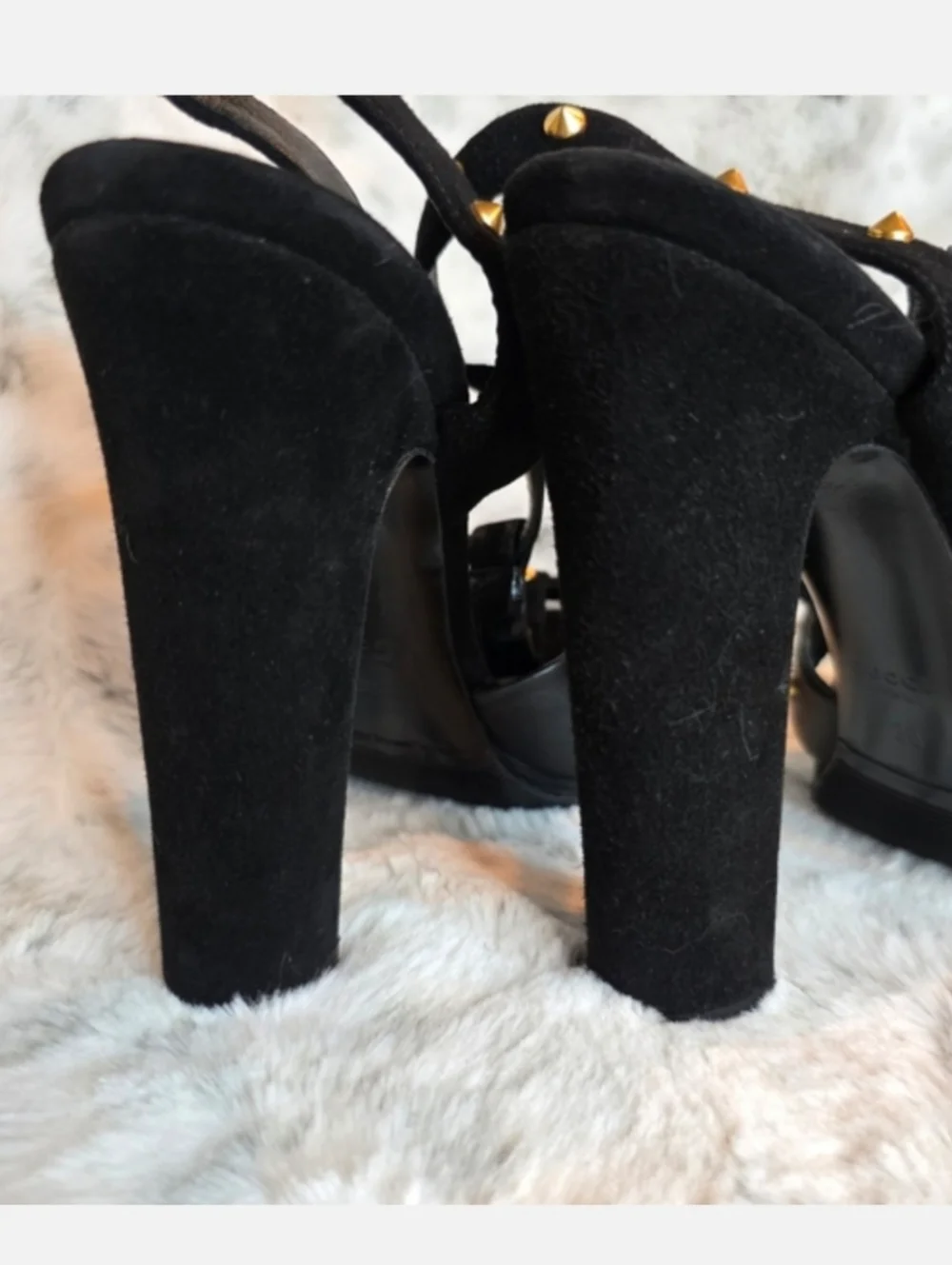 Elegant Gucci Black Leather and Gold Studded Women's Heels